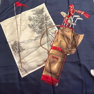 Elegant Golf-Themed Scarf with Red and Brown Accents